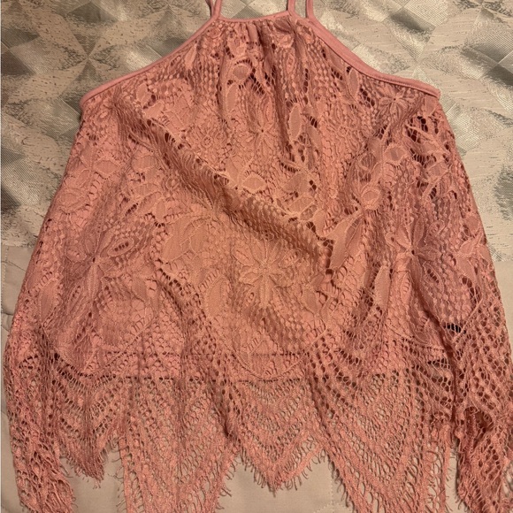 Chic Lace Halter Blouse - Dusty Pink - Picture 5 of 5